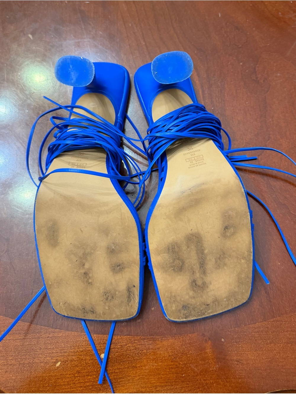 ZARA Cobalt Blue Lace-Up Square-Toe Sandals - Picture 5 of 6